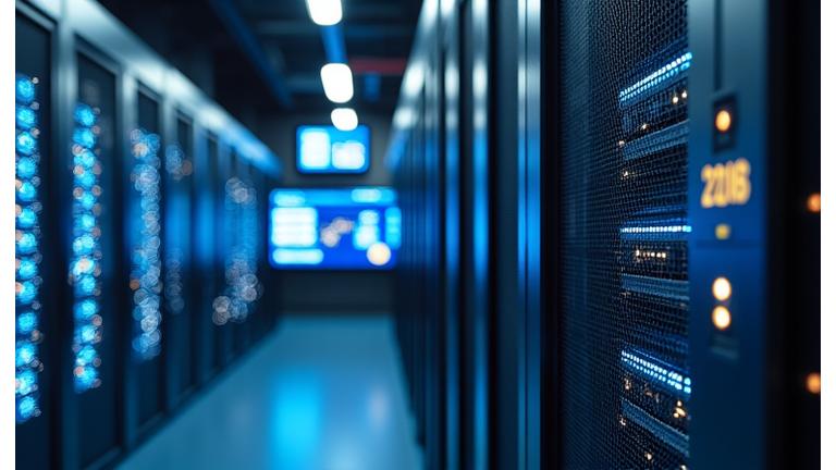 データセンターのサーバーラックと監視画面